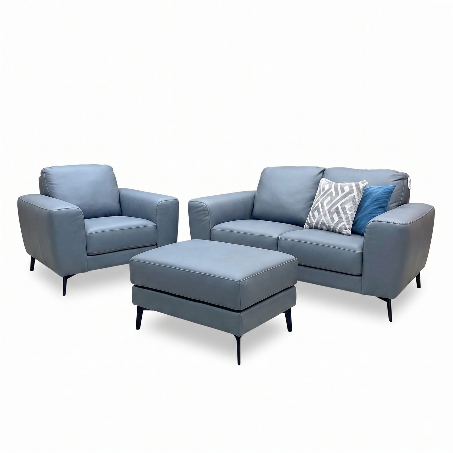 ‘Bocelli’ Tatto Grey 4370 Leather 2 Seater + Leather Chair Set with Footstool