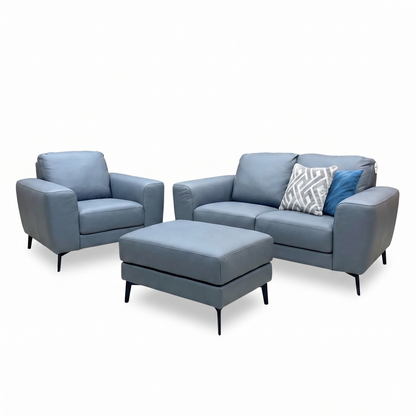 ‘Bocelli’ Tatto Grey 4370 Leather 2 Seater + Leather Chair Set with Footstool