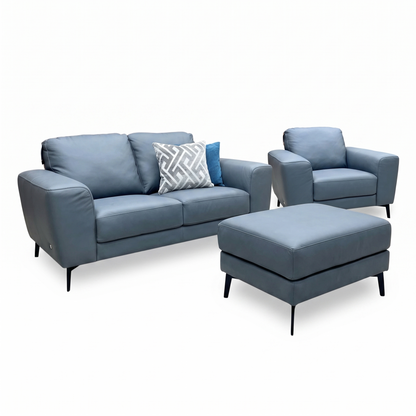 ‘Bocelli’ Tatto Grey 4370 Leather 2 Seater + Leather Chair Set with Footstool