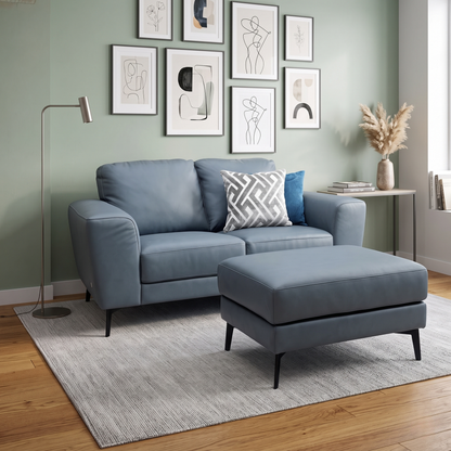 ‘Bocelli’ Tatto Grey 4370 Leather 2 Seater Sofa + Footstool