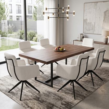 ‘Jason’ White Corduroy Fabric Swivel Dining Chair - Set Of 6