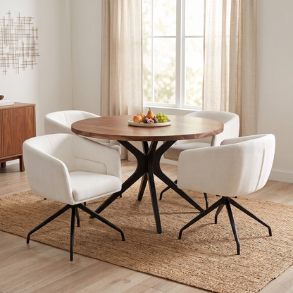 ‘Atlas’ White Corduroy Fabric Swivel Dining Chair - Set Of 4