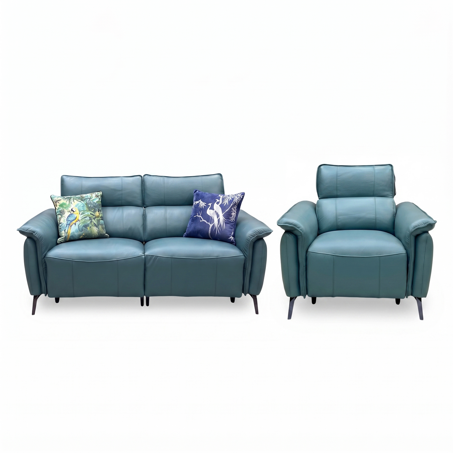 ‘Jude’ Oslo Peacock Green Cat-40_09 Leather 3 Seater Sofa & Power Recliner Chair Set with Power Headrest, Lumbar & Heated Seats