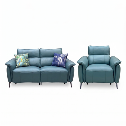 ‘Jude’ Oslo Peacock Green Cat-40_09 Leather 3 Seater Sofa & Power Recliner Chair Set with Power Headrest, Lumbar & Heated Seats