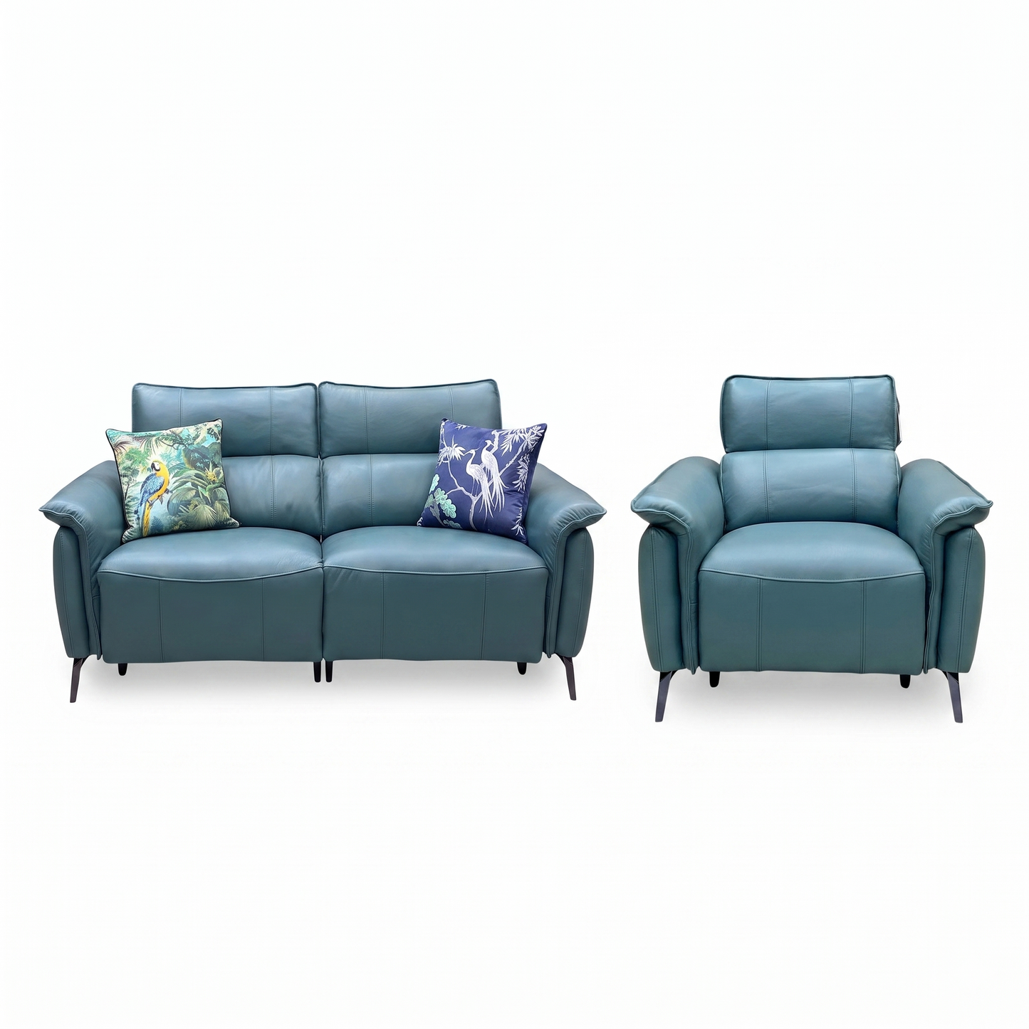‘Jude’ Oslo Peacock Green Cat-40_09 Leather 3 Seater Sofa & Power Recliner Chair Set with Power Headrest, Lumbar & Heated Seats