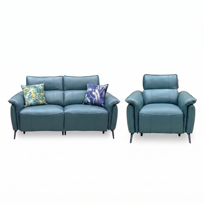 ‘Jude’ Oslo Peacock Green Cat-40_09 Leather 3 Seater Sofa & Power Recliner Chair Set with Power Headrest, Lumbar & Heated Seats