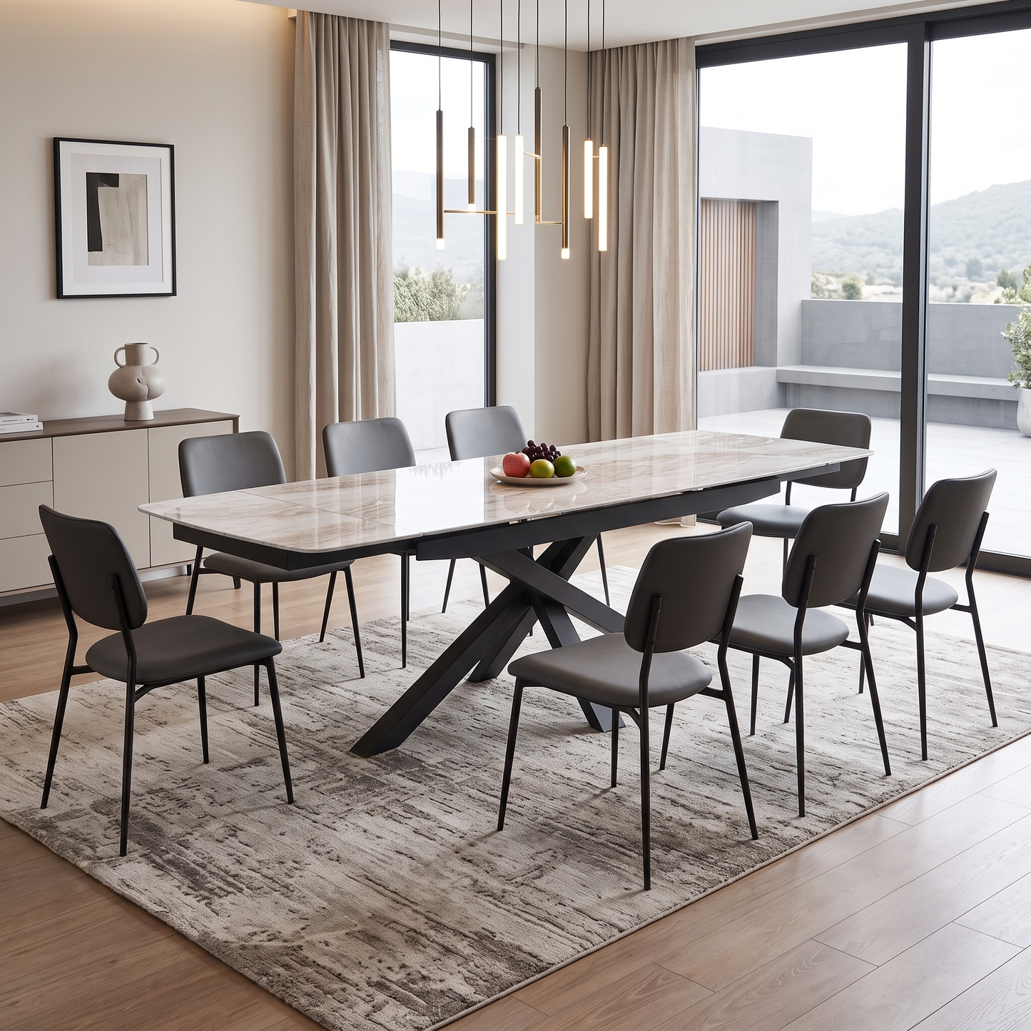 ‘Germain’ Real Marble Top Large Extending Dining Table