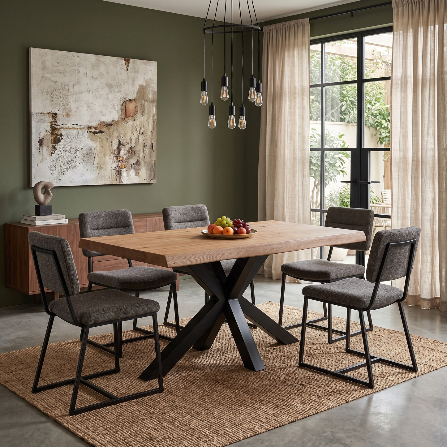 Bodahl 'Terra' 6 Bassano Solid Oak Raw Edge 140cm Dining Table with Metal Star Base Furniture Village