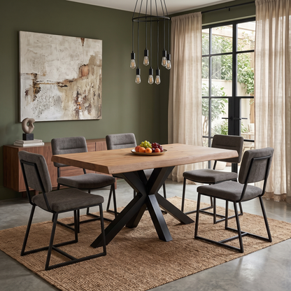 Bodahl 'Terra' 6 Bassano Solid Oak Raw Edge 140cm Dining Table with Metal Star Base Furniture Village