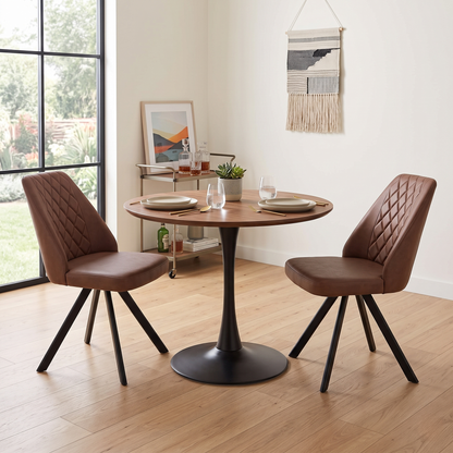 ‘Jupiter’ Tan Brown Faux Leather Set of 2 Swivel Dining Chairs