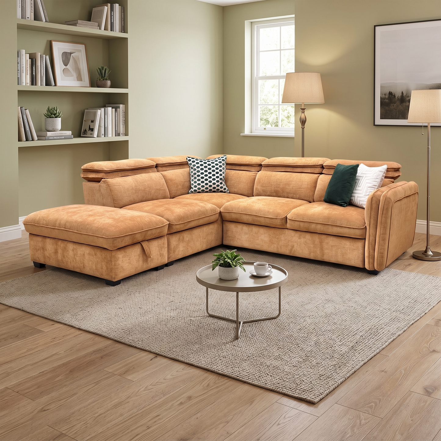 ‘Rodney’ Rust Brown Fabric Left Hand Facing Corner Sofa Bed with Storage