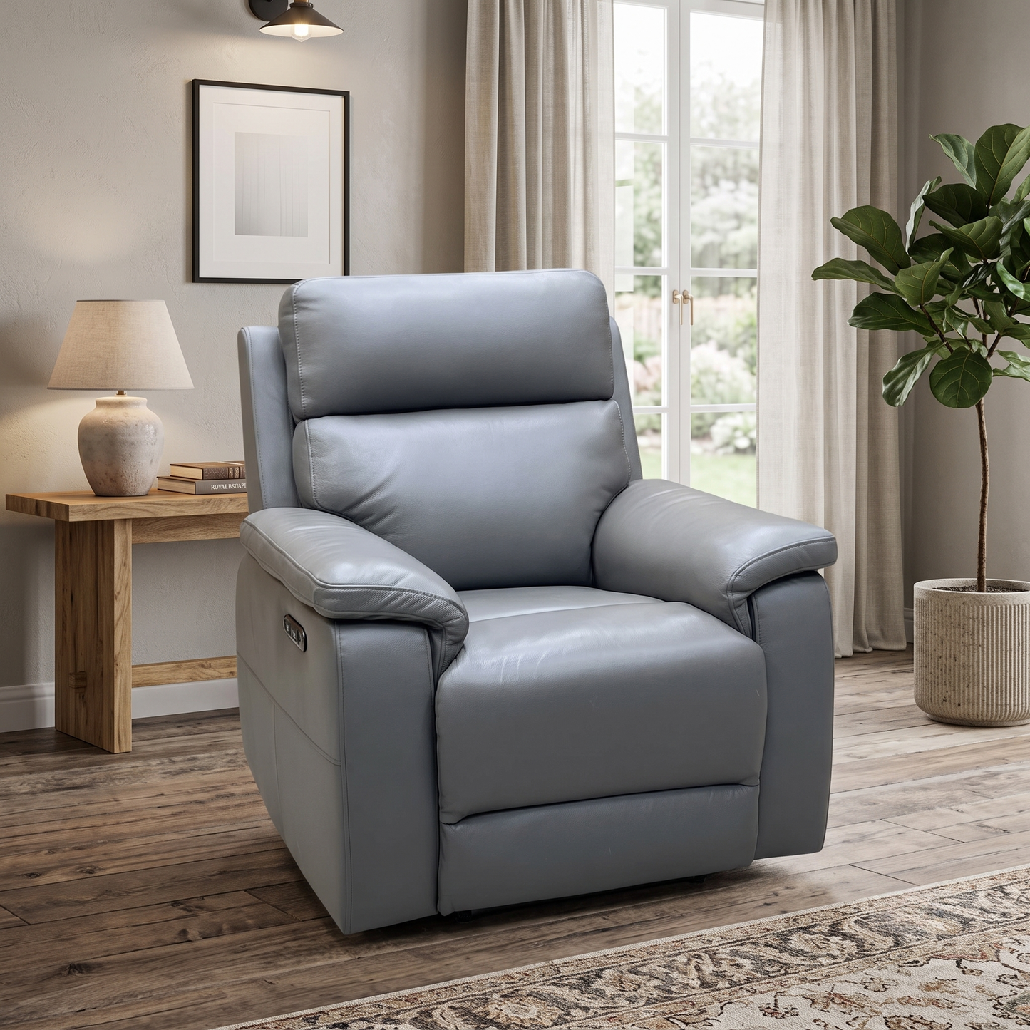 ‘Raven’ Oslo Elephant Grey Leather Power Recliner Chair