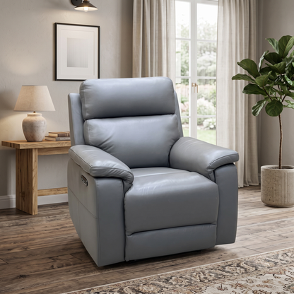 ‘Raven’ Oslo Elephant Grey Leather Power Recliner Chair