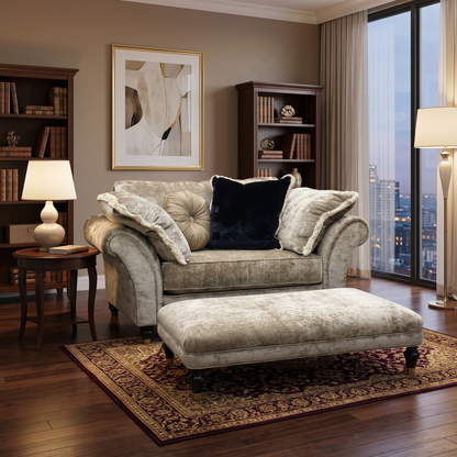 Duresta 'Princeton' Monarch Gold Eby_Stl Fabric Ruched Reading Chair + Rectangular Footstool