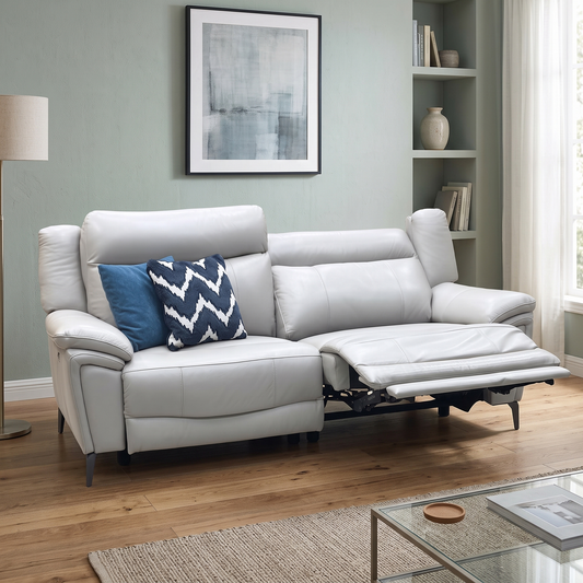 ‘Panache’ Lead Grey Cat-60_23 Leather 3 Seater Power Recliner Sofa with Power Headrests
