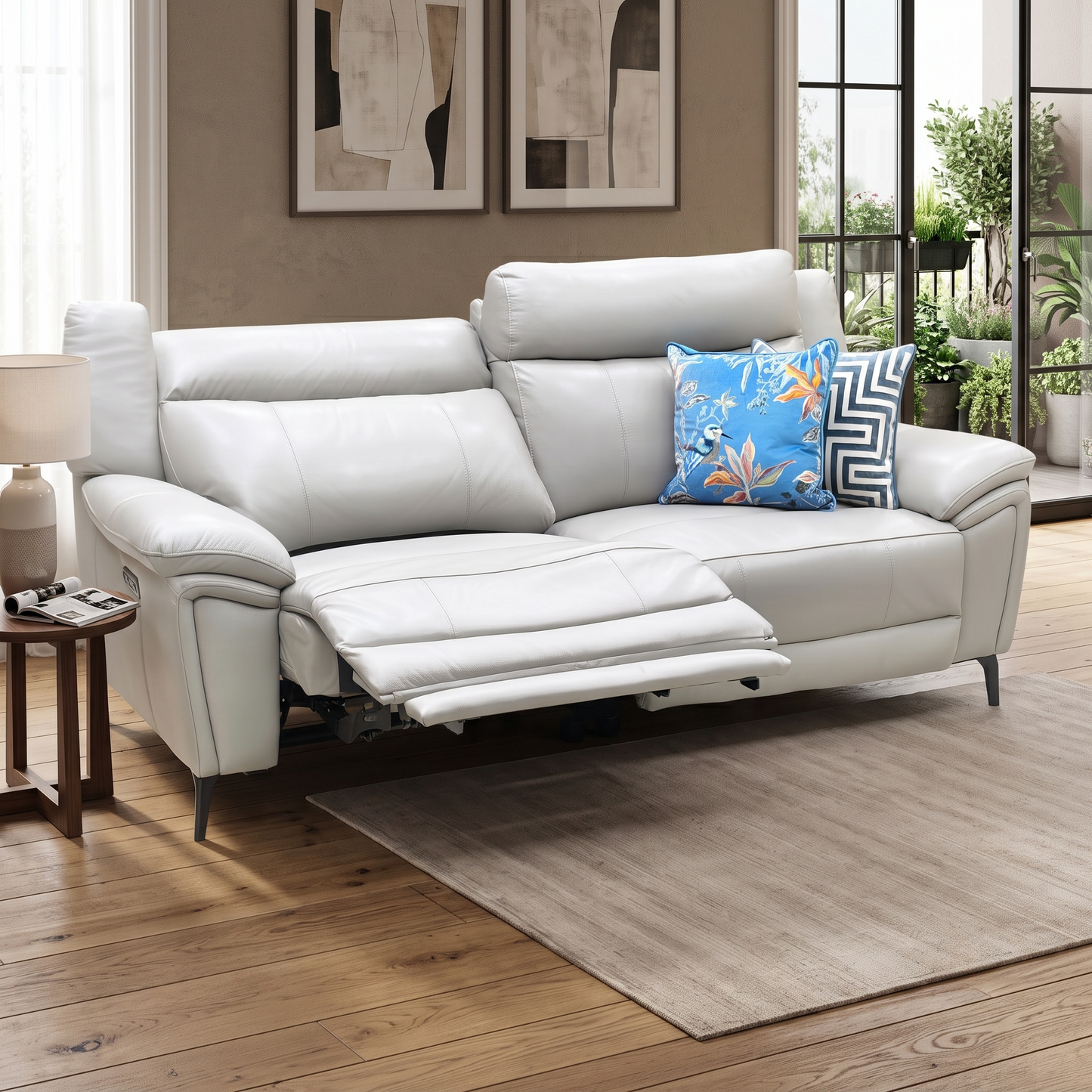 ‘Panache’ Lead Grey Cat-60_23 Leather 3 Seater Power Recliner Sofa