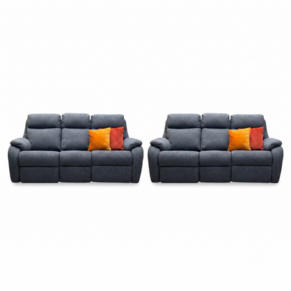 G Plan ‘Kingsbury’ A943 Roche Slate Grey Fabric 3 + 3 Seater Power Recliner Sofa Set with Power Headrests and Power Lumbar