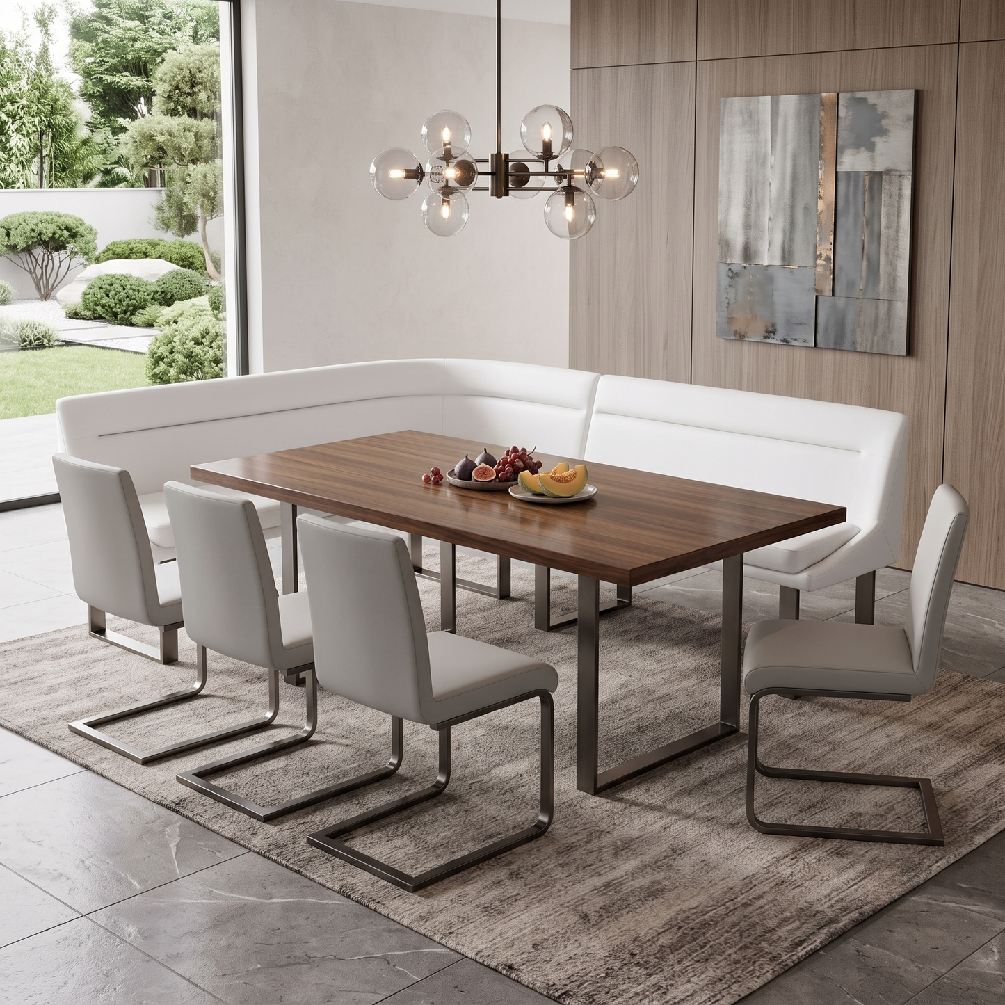 'Avorio' Neutral Faux Leather Left Hand Facing Corner Dining Bench