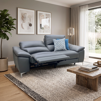 ‘Pavilion’ Charcoal Grey Faux Leather 3 Seater Power Recliner Sofa