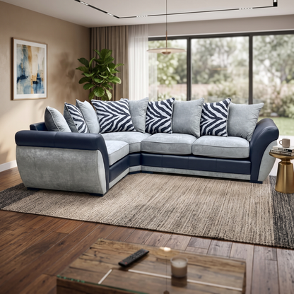 ‘Nova’ Grey Fabric Faux Leather Scatter Back Left Hand Facing Double Arm Corner Sofa