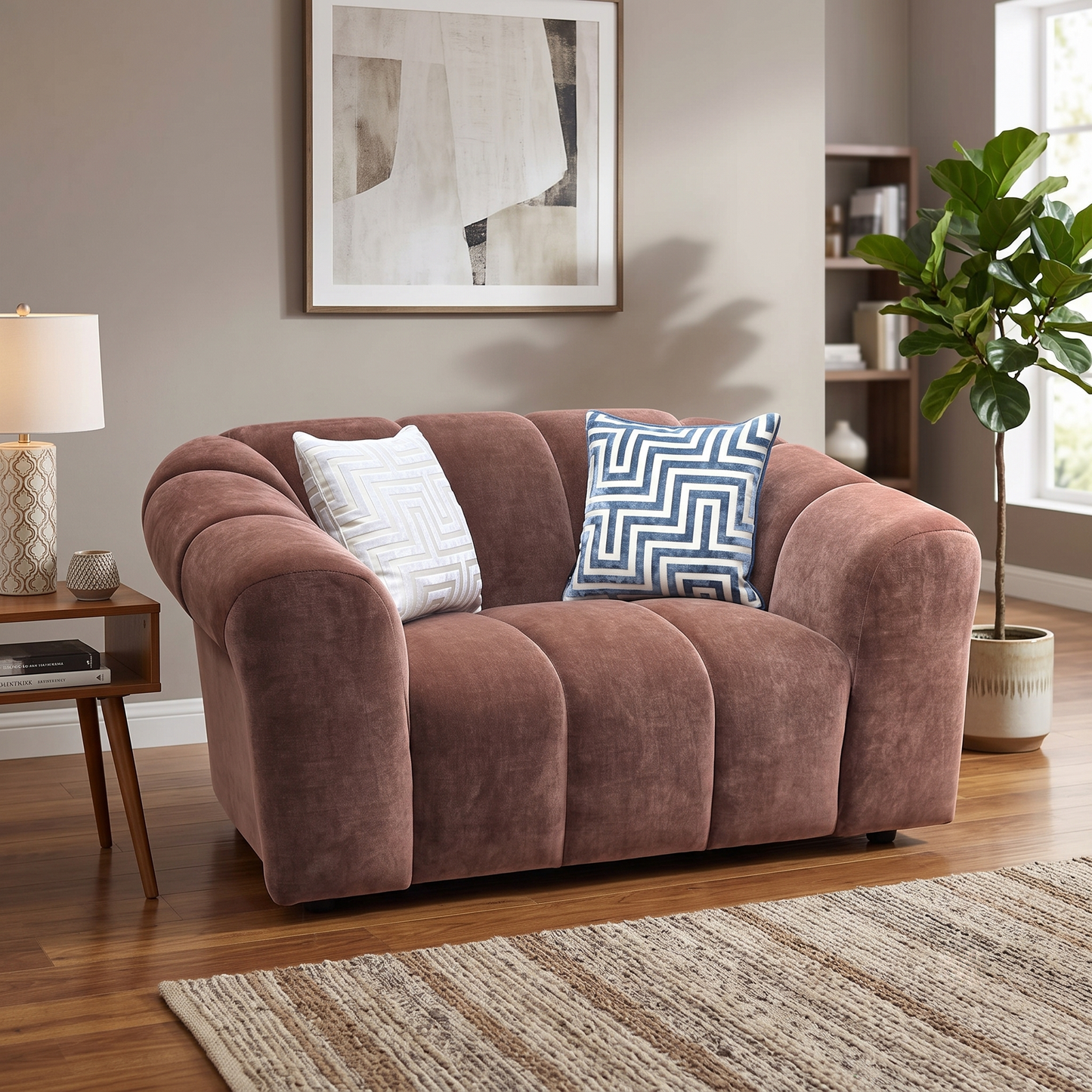 ‘Rhianna’ Manhattan Burnt Sienna Orange Fabric Cuddler Chair