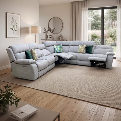 ‘Moreno’ Sfa-Pey-R09 Dove Grey Fabric Large Power Recliner Sofa + Armless Unit + Armless Unit