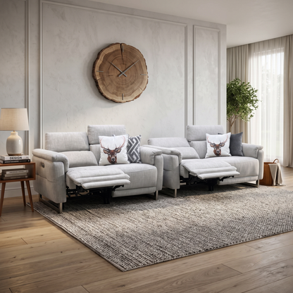 ‘Moet’ Anivia Khaki Fabric 3 + 2 Seater Power Recliner Sofa Set with Telescopic Headrests