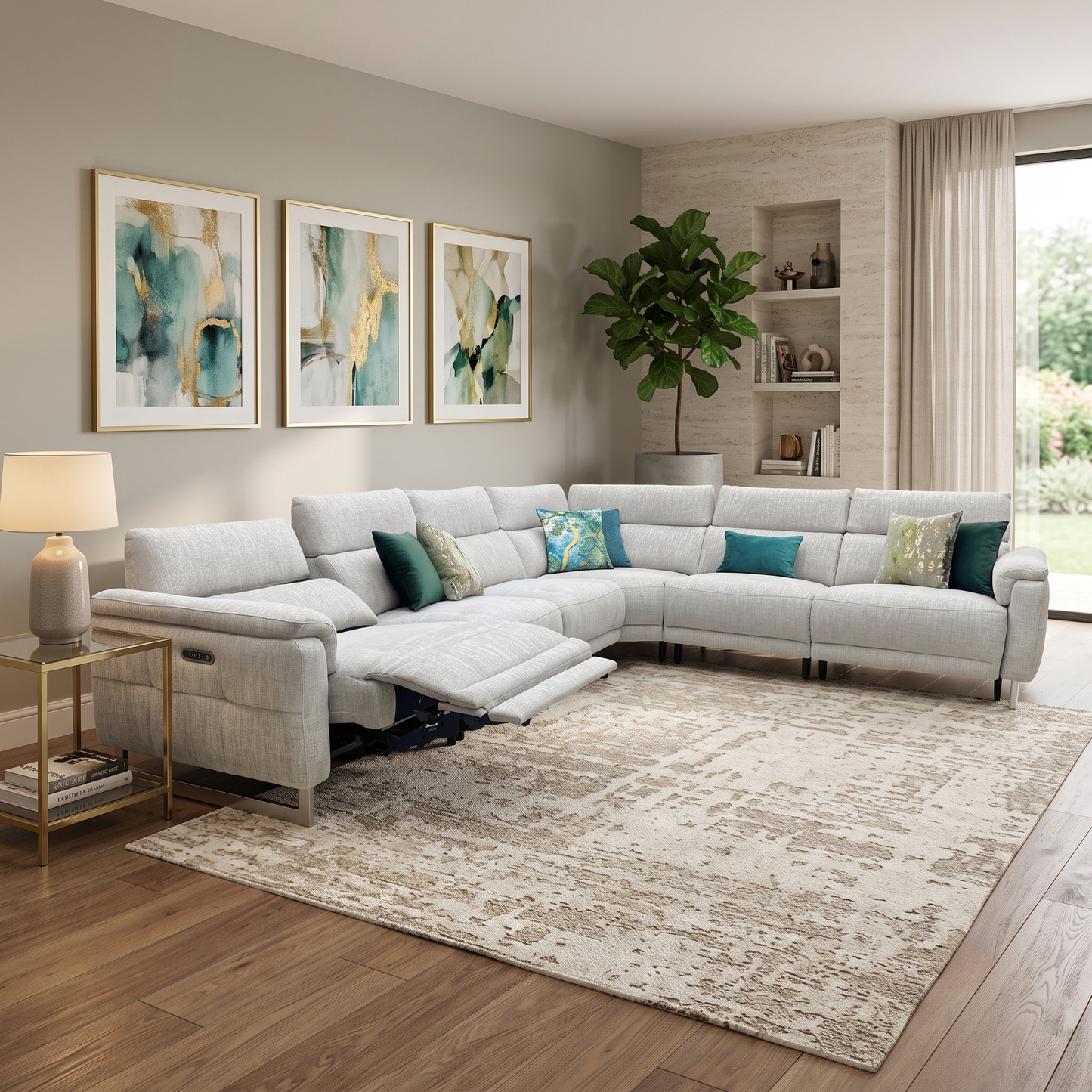 ‘Moet’ Anivia Khaki Large Power Recliner Sofa with Telescopic Headrests + Armless Unit