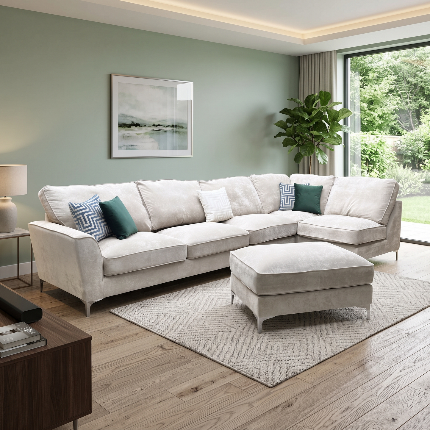 ‘Legend’ Kingston Mushroom Fabric Classic Back Corner Sofa + Armless Unit