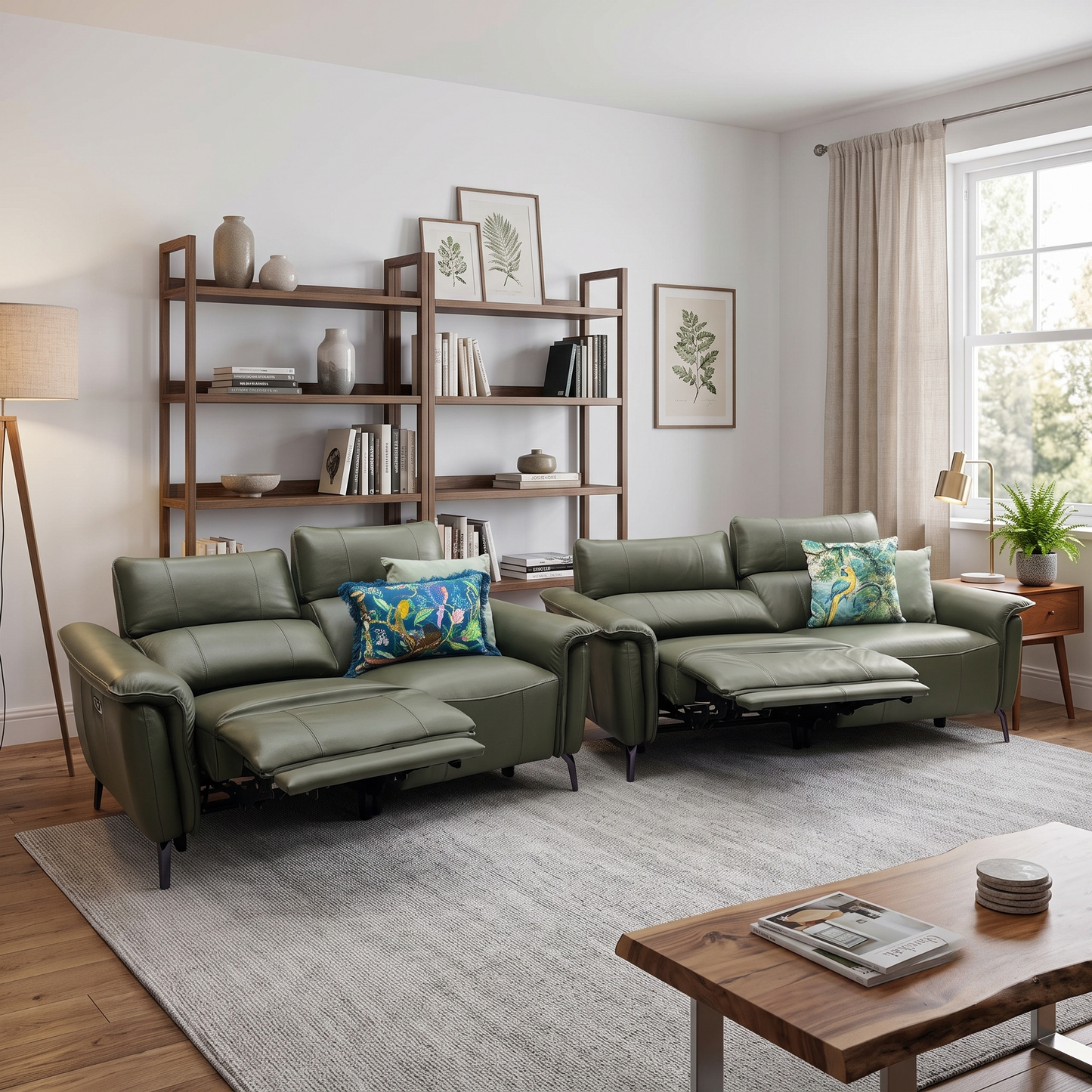 ‘Jude’ Oslo Pine Green Cat-40_10 Leather 3 + 2 Seater Power Recliner Sofa Set with Telescopic Headrests