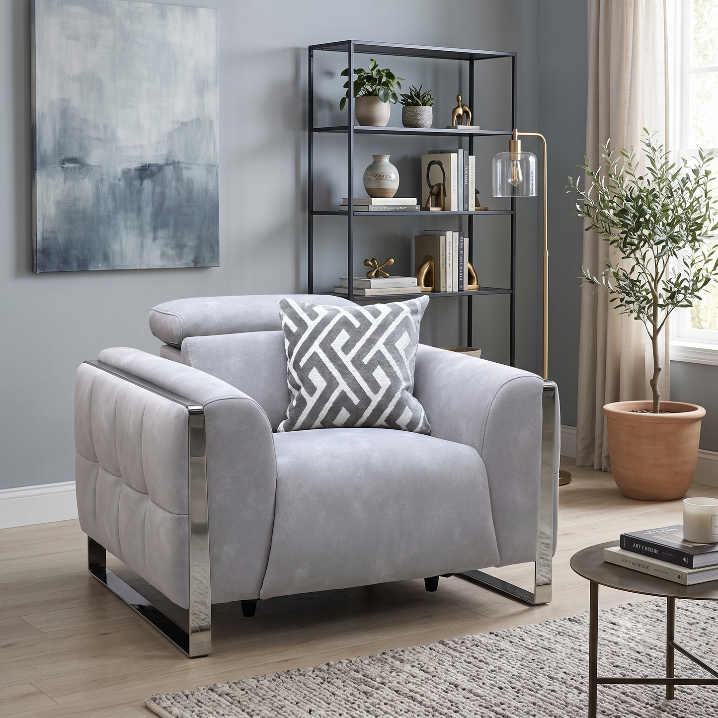 ‘Gisella’ Dexter Smoke Grey Fabric Power Recliner Chair with Power Headrest
