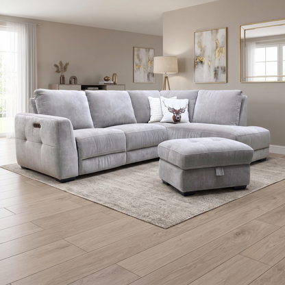 ‘Dinky’ Manhattan Nutmeg Fabric Corner Chaise End Sofa + Large Storage Footstool