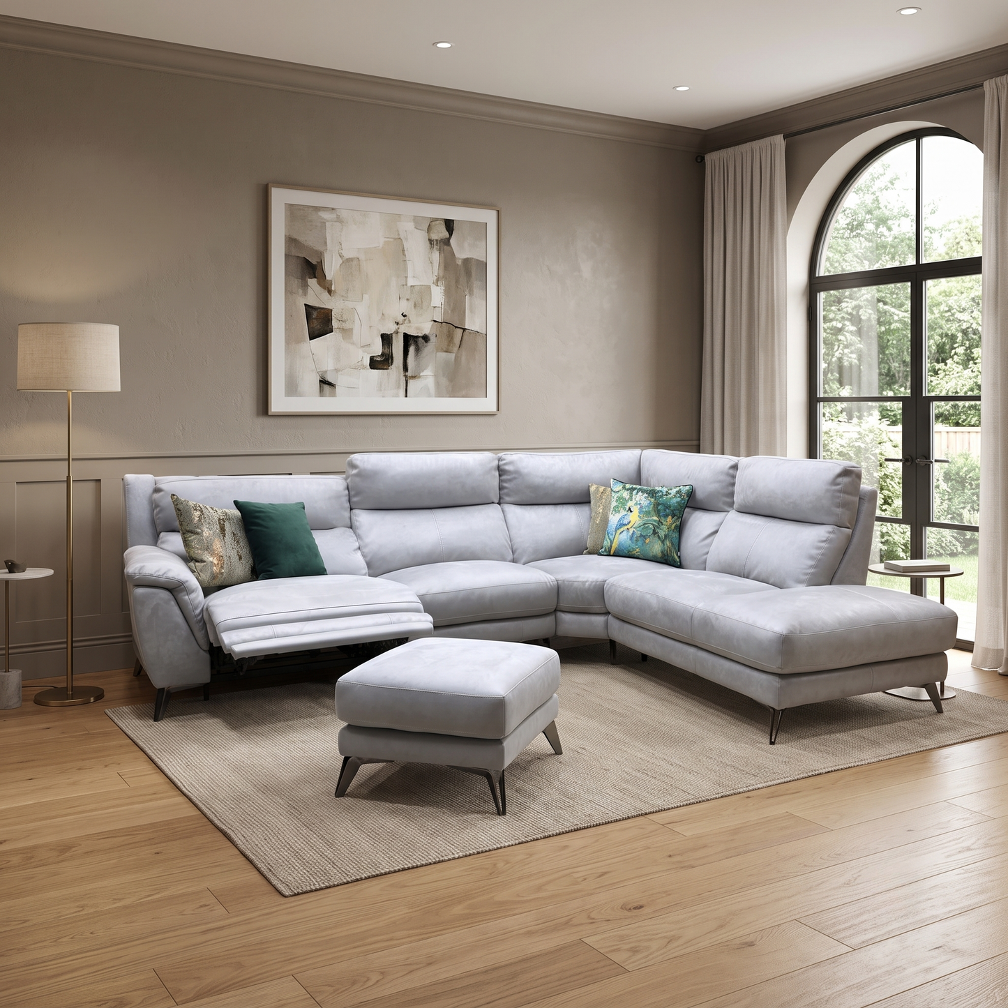 ‘Contempo’ Bfa-Ori-R07 Bluish Grey Fabric Right Hand Facing Power Recliner Corner Sofa