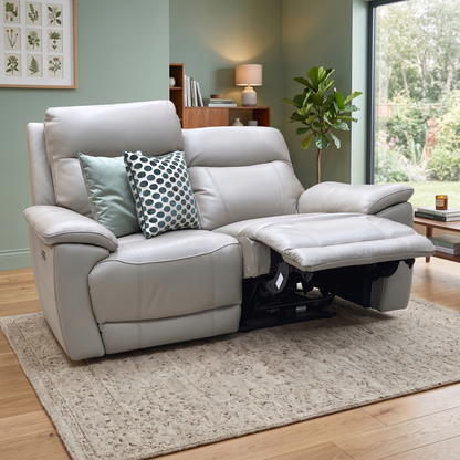 ‘Sloane’ Cat-40_08 Oyster Leather 2 Seater Power Recliner Sofa with Power Headrests