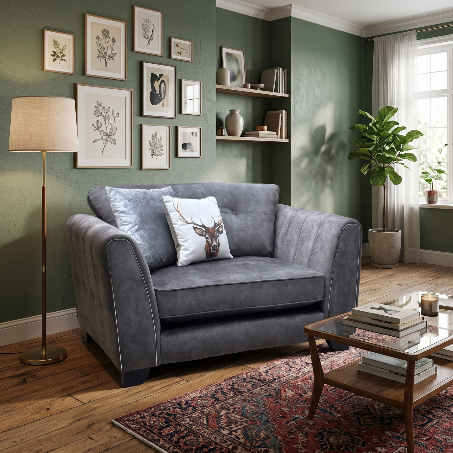 ‘Mariah’ Dapple Moleskin-Tri Chrome Fabric Classic Back Snuggler Chair