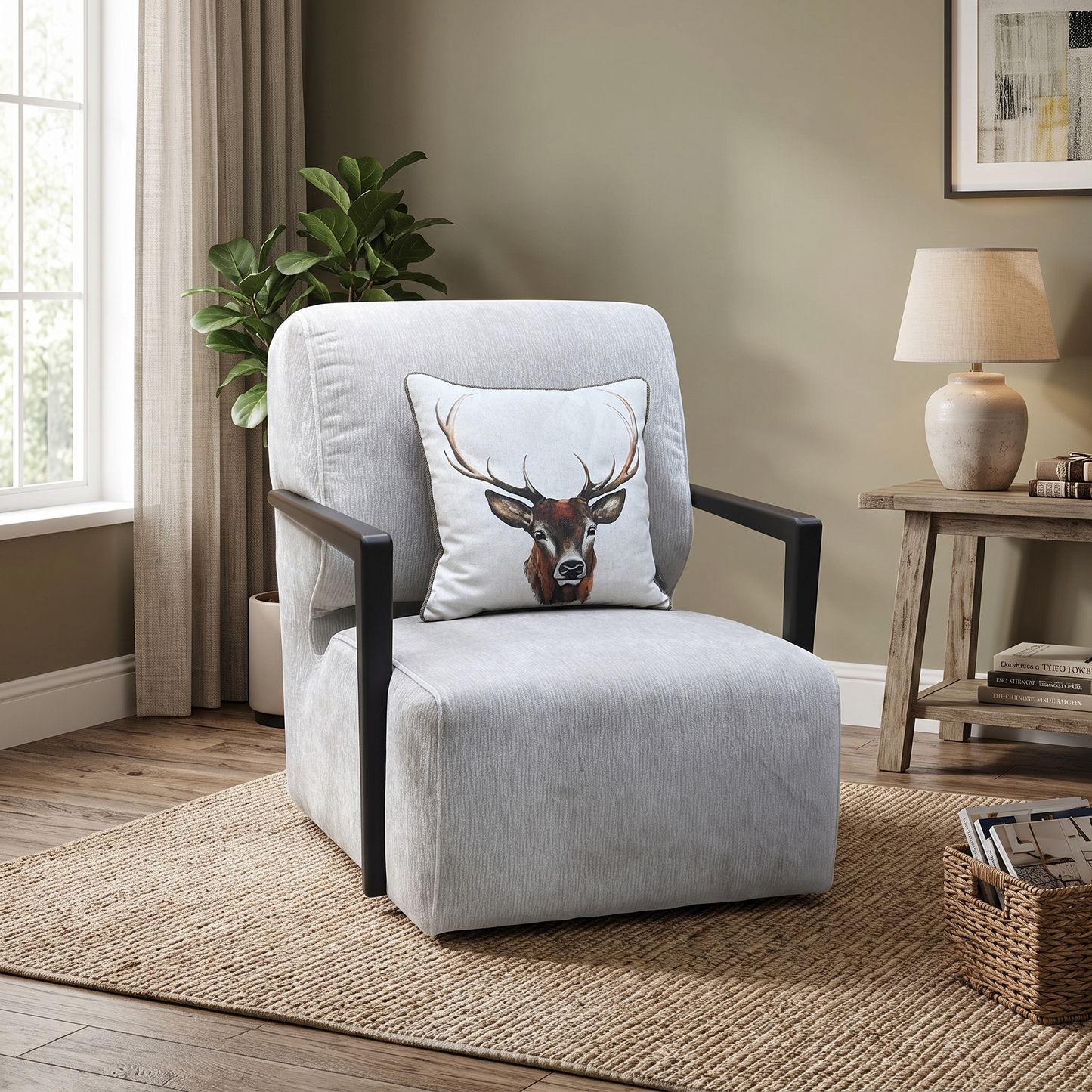 ‘Aphrodite’ California Cobblestone Grey Dw Fabric Accent Swivel Chair
