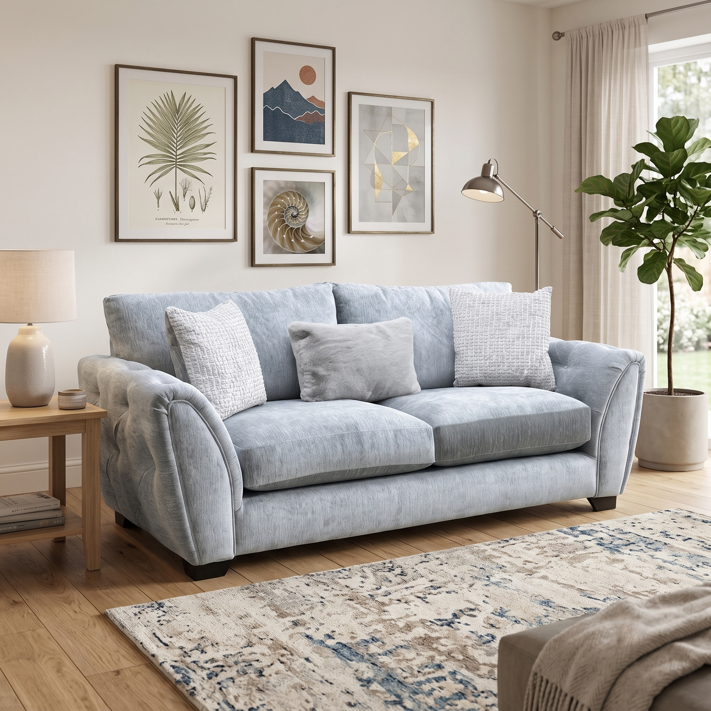 'Aphrodite’ California Mist Grey Dw Ft Fabric 3 Seater Sofa