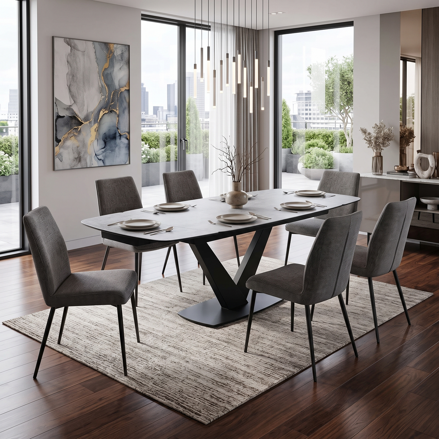 'Julio’ Silver Ceramic Top 160cm Draw Leaf Extending Dining Table