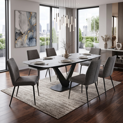 'Julio’ Silver Ceramic Top 160cm Draw Leaf Extending Dining Table