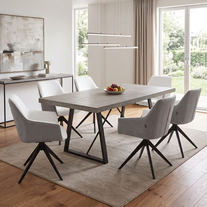 ‘Jose’ Stone Grey Fabric Set of 6 Swivel Dining Arm Chairs