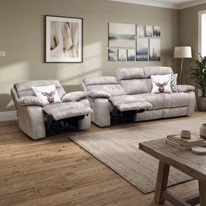 ‘Moreno’ Bfa-Bnn-R29 Mink Fabric 3 Seater Power Recliner Sofa + Power Chair
