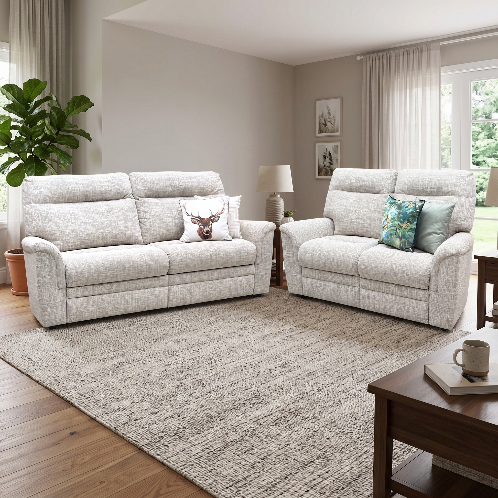 Parker Knoll 'Hudson 23' Dash Oatmeal 001497-0051 Fabric Compact 2 Seater + Large 2 Seater Sofa Set Furniture Village