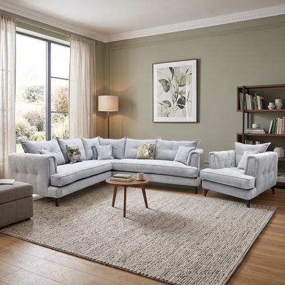 Farrah Riga Silver - Zena Silver Dw Fabric Large Corner + Chair Sofa Set Furniture Village