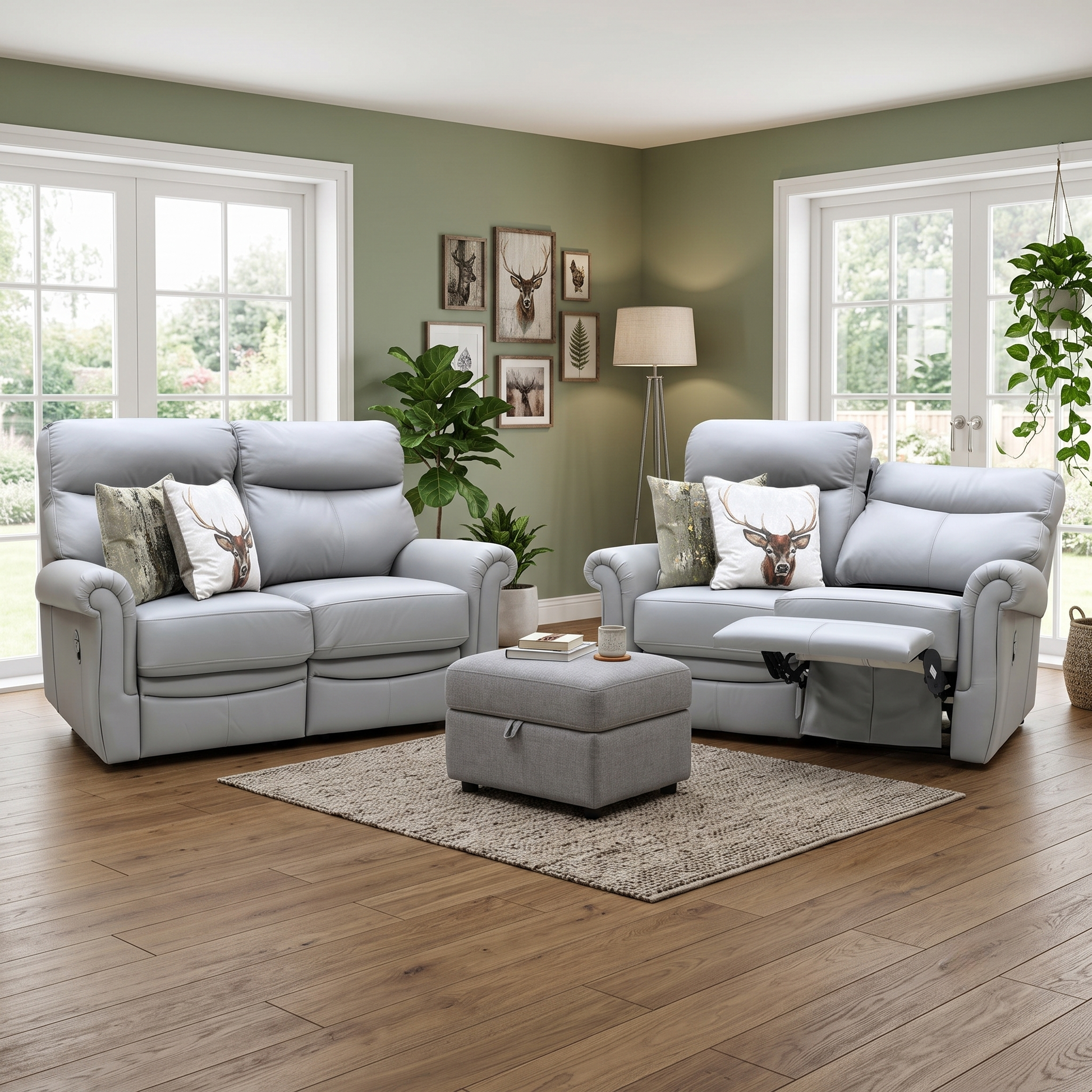 G Plan ‘Avon’ L842 Cambridge Grey Leather 2 + 2 Seater Manual Recliner Sofa Set Furniture Village