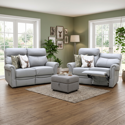 G Plan ‘Avon’ L842 Cambridge Grey Leather 2 + 2 Seater Manual Recliner Sofa Set Furniture Village