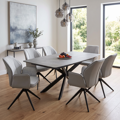 ‘Julio’ G5 Stone Grey Fabric Dining Arm Chairs - Set of 6