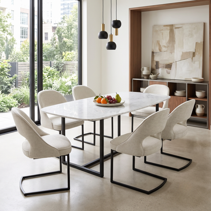 'Tiber' Alabaster Beige Fabric Set of 6 Cantilever Dining Chairs Furniture Village
