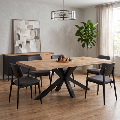 Bodahl 'Terra' 6 Old Bassano Solid Oak Raw Edge 220cm Dining Table with Metal Star Base Furniture Village