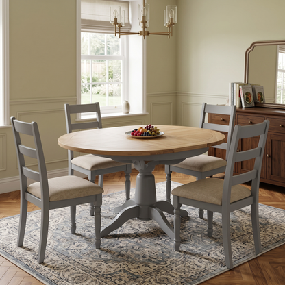 ‘Lewis’ Natural Oak Round Pedestal Butterfly Extending Dining Table Furniture Village