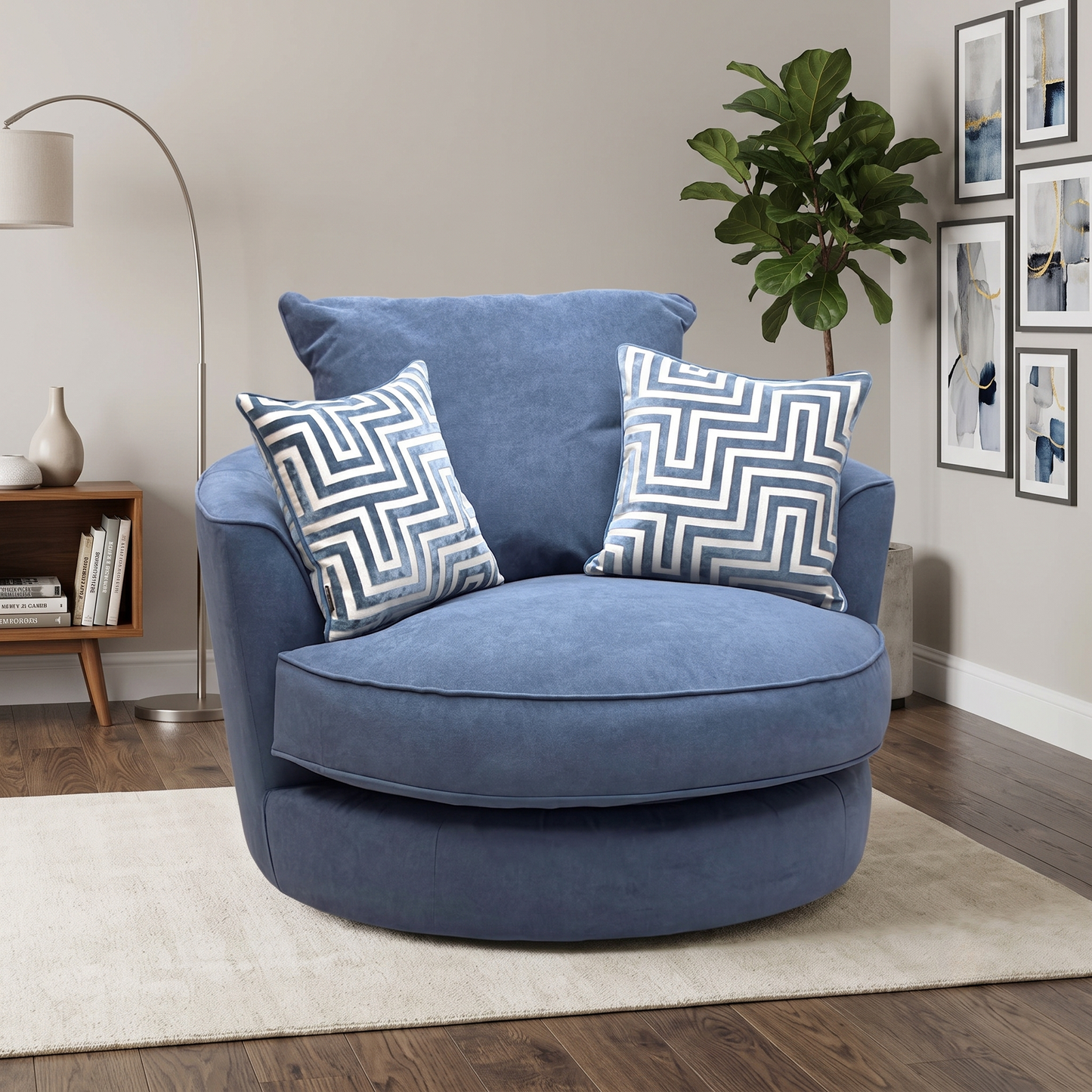 ‘Legend’ Cosmo Navy Blue Fabric Classic Back Swivel Chair Furniture Village